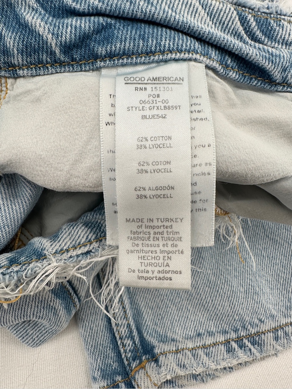 Good American Distressed Light Wash Wide Leg Jeans Raw Waist 90s Y2K Size 6/28 - Picture 7 of 7